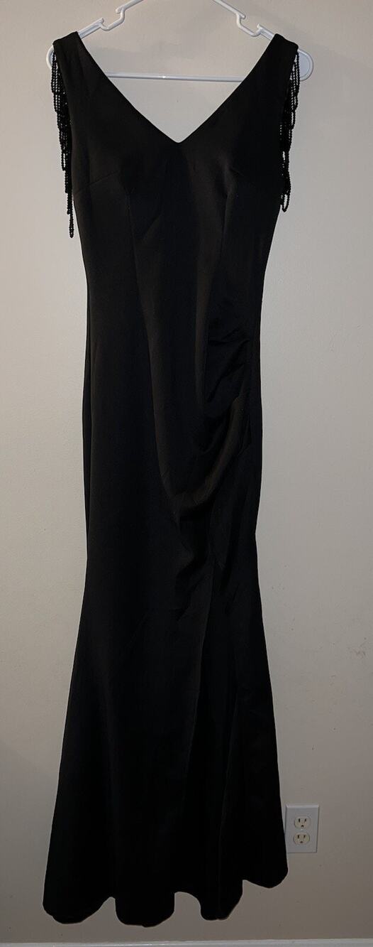 MISS ORD Beads Chain Elegant Formal Long Dress Women's Size Small Black
